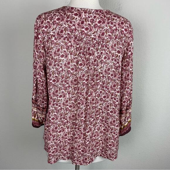 Garnet Hill Maroon Floral Peasant Pop Over Top 4 - Picture 6 of 8